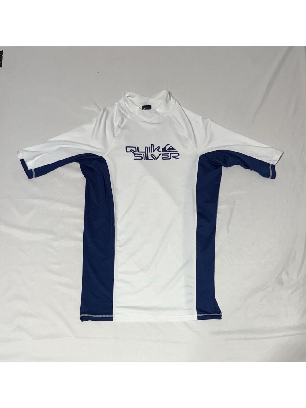 Quicksilver Rash Guard Youth Size XXL Blue White Spell Out Surf Swim UV Tech